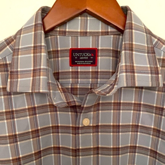 NWOT UNTUCKit Dunato blue and gray plaid flannel brushed pattern. Size Medium - Picture 4 of 6